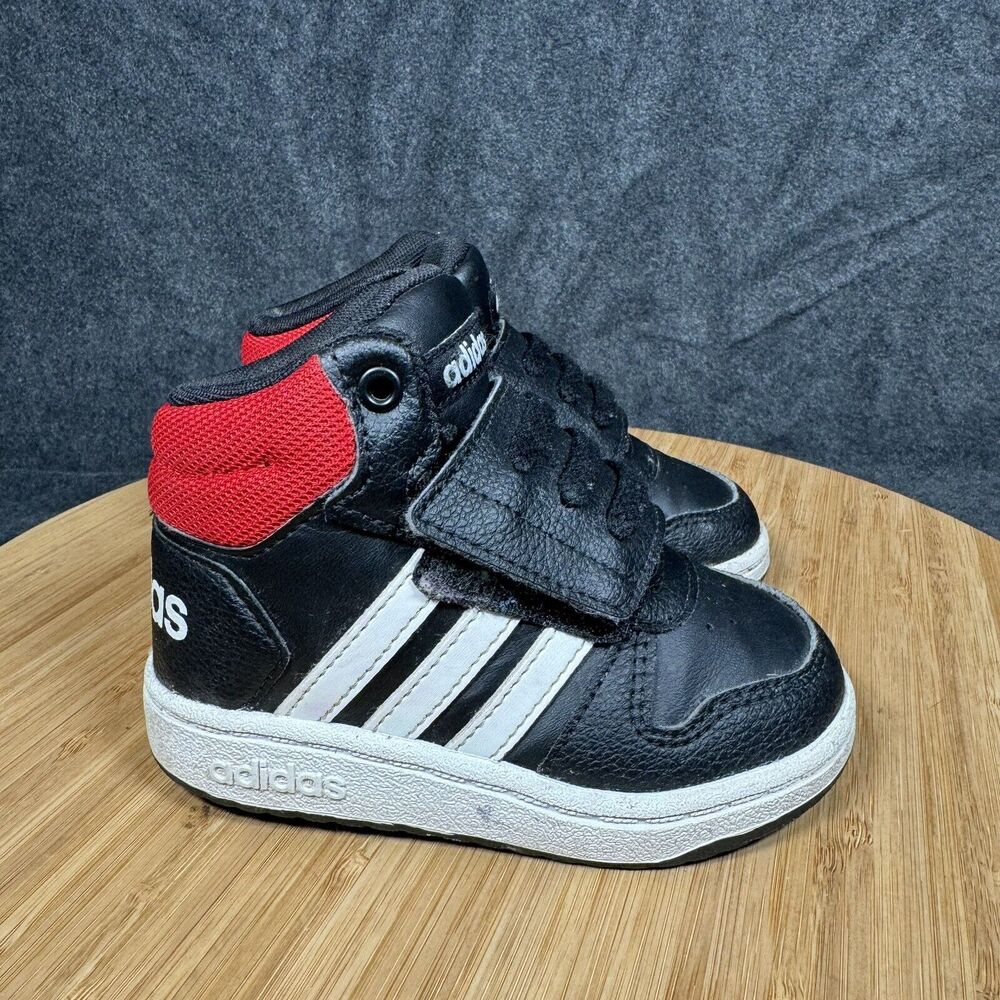 Adidas Black Red White High Top Basketball Shoes Sneakers Little Kids 6K